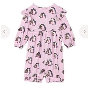 NWT Stella McCartney Kids Viscose Purple Pink Horses Ruffle Onesie Romper 0-3m